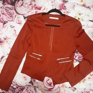 Rust cropped double zipper blazer jacket